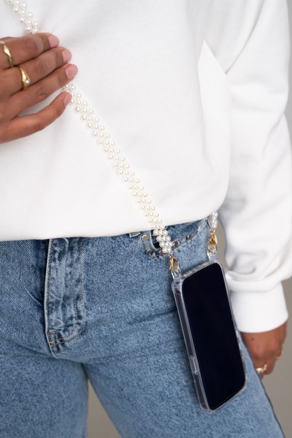 My Jewellery telefoonkoord met zoetwaterparels Ecru