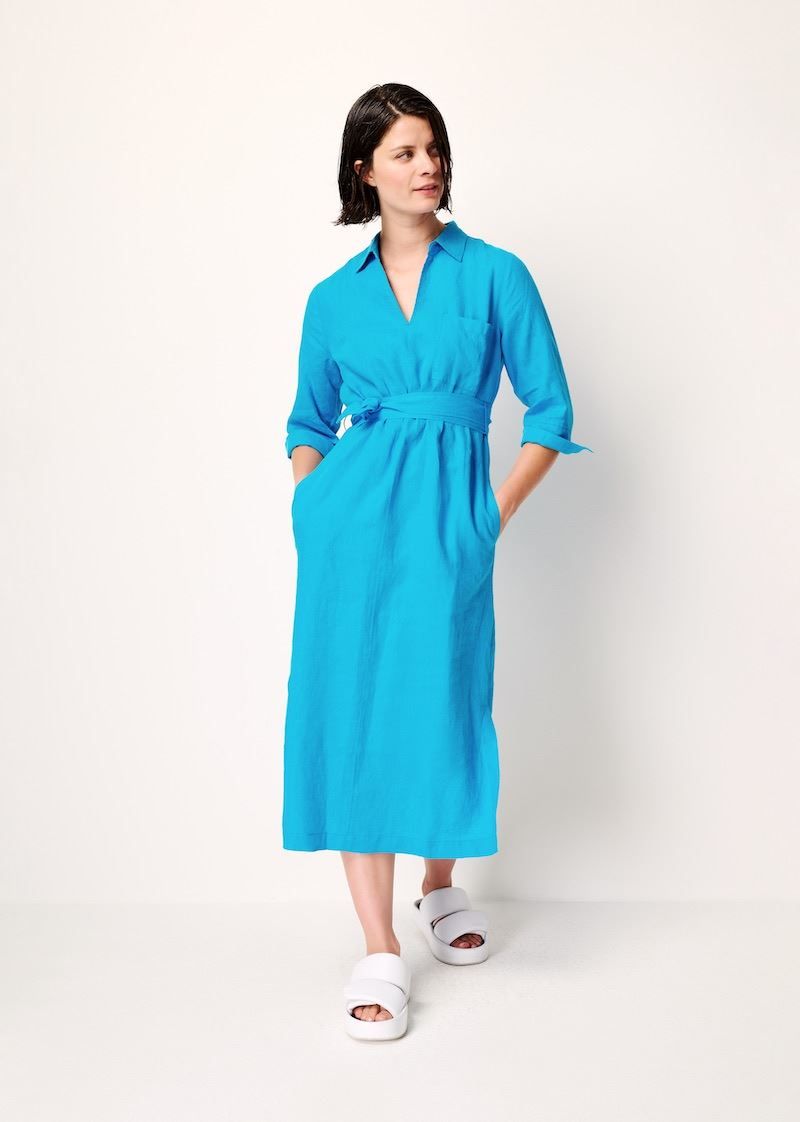 Kyra dress long linen Blauw Lian