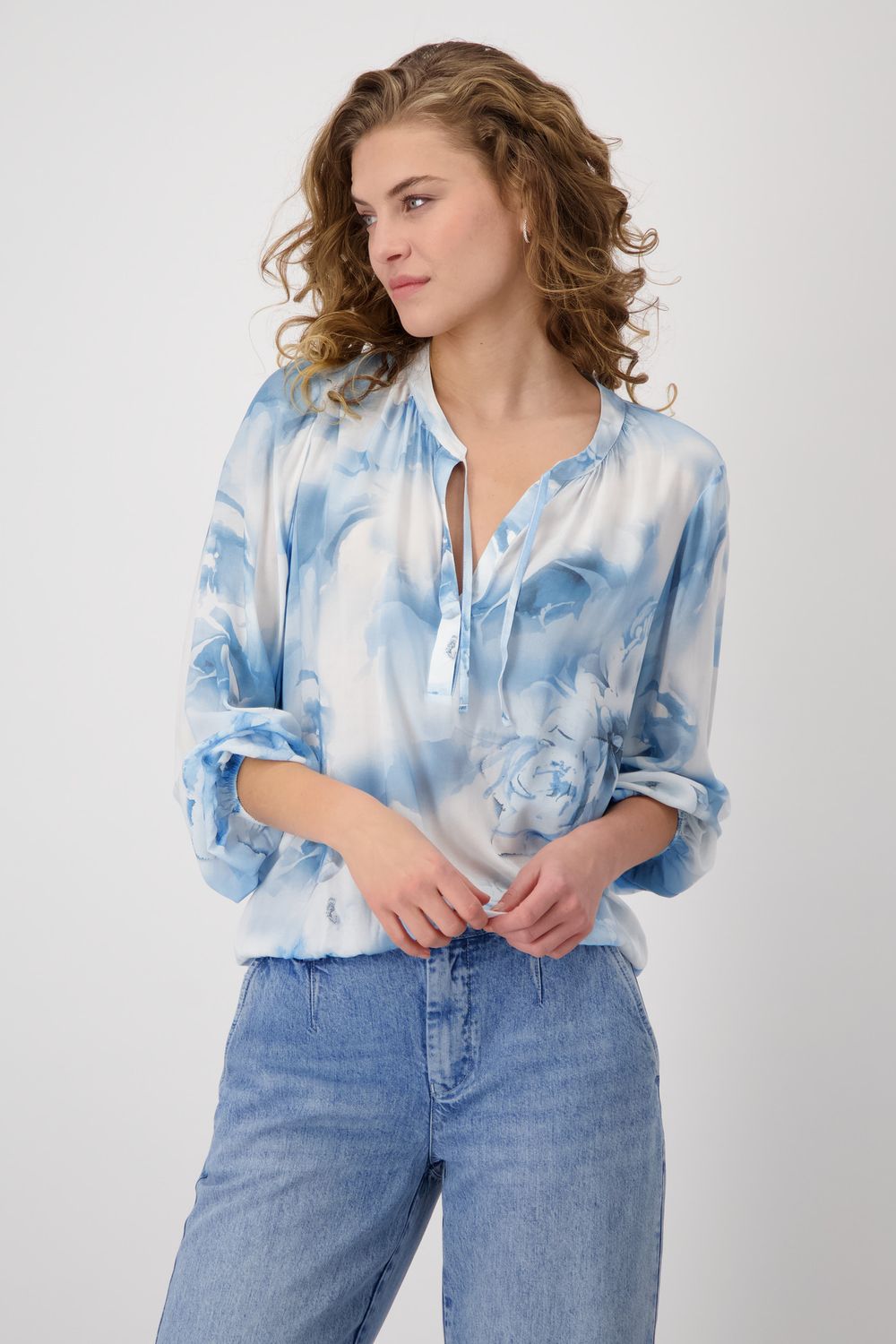 Monari Bluse spring water gemustert Blauw