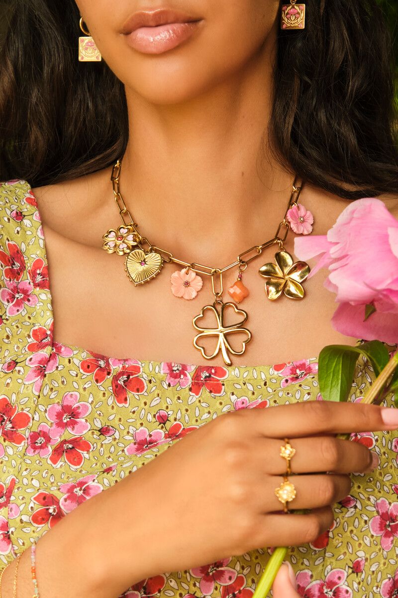 My Jewellery Necklace 7 charms stmt clover Goud