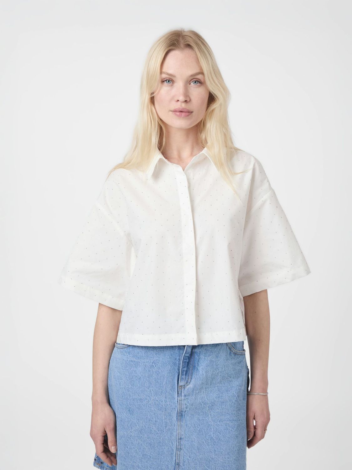 Neo Noir Jasie Poplin blouse met steentjes wit