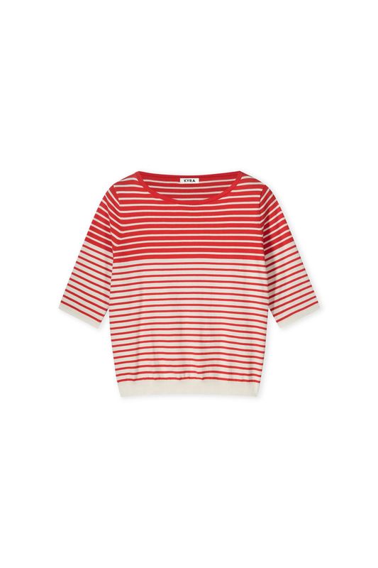 Kyra pullover 3/4 sleeve fine knit stripe Rood Stripe Britt-s25