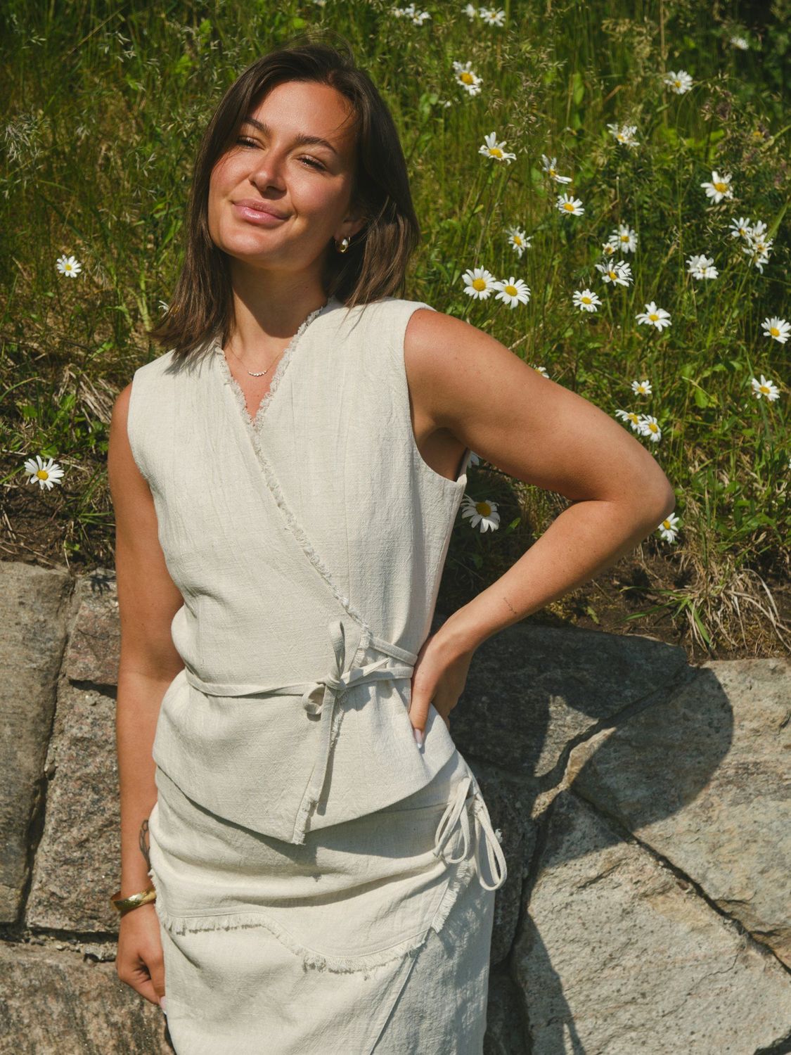 Neo Noir Filora Ramie Wrap Waistcoat Beige
