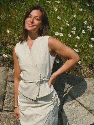 Neo Noir Filora Ramie Wrap Waistcoat Beige