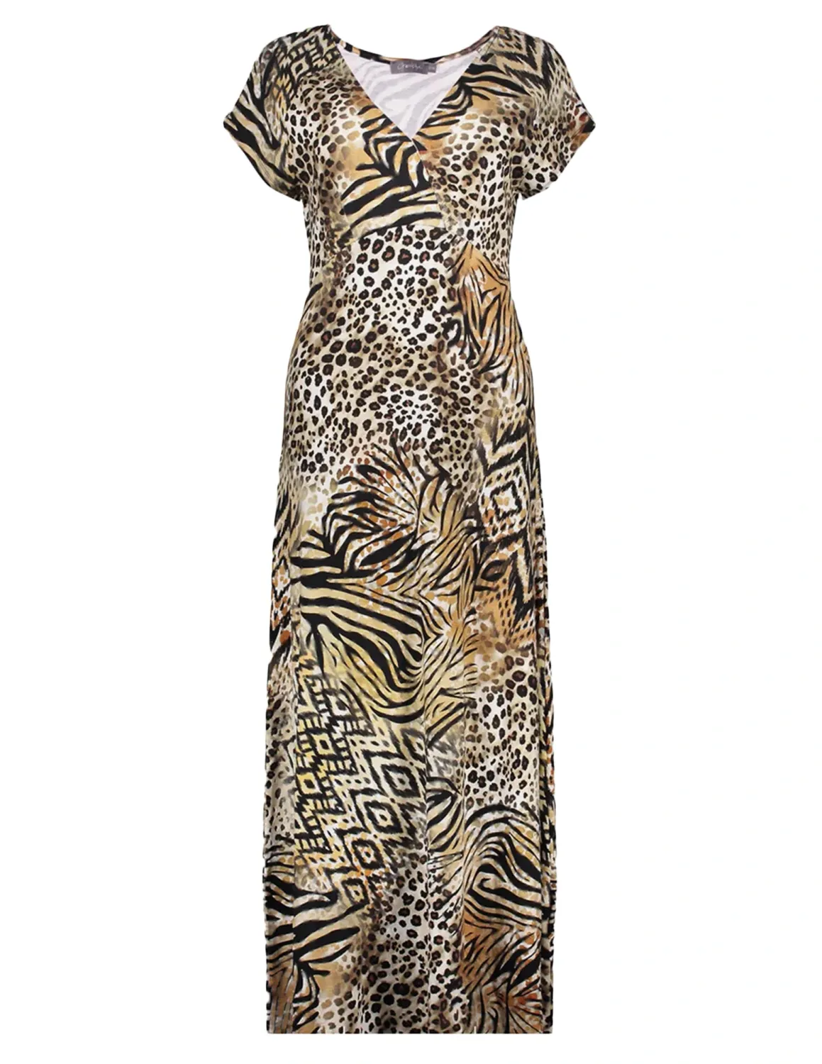 Geisha Dress v-neck sleeveless AOP Bruin
