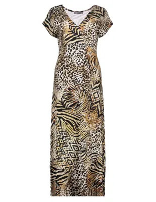 Geisha Dress v-neck sleeveless AOP Bruin