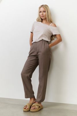YaYa Broek met afgeronde zoom Bruin