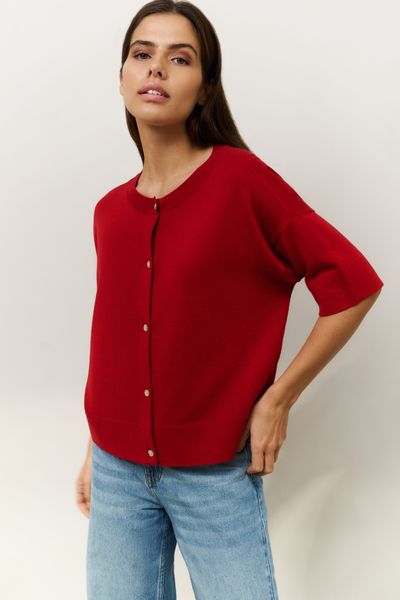Yaya Oversized fijngebreid vest met korte mouwen
