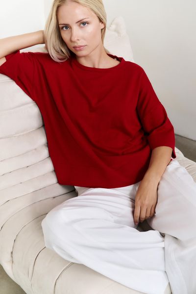 YaYa Oversized fijn gebreid T-shirt Rood
