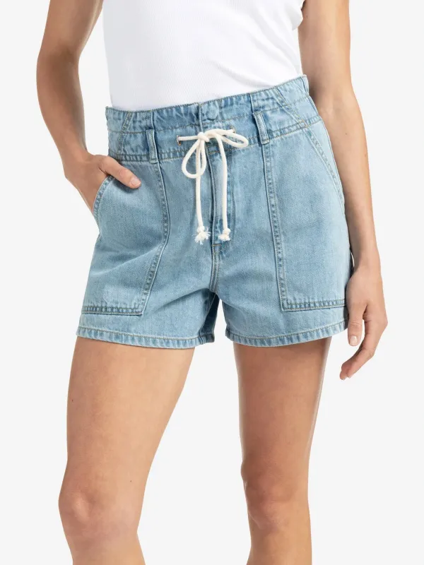 YaYa Denim short met strikkoord Blauw