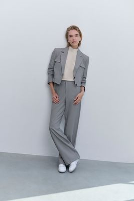 Yaya Geweven pantalon met ruitpatroon en wijde pijpen