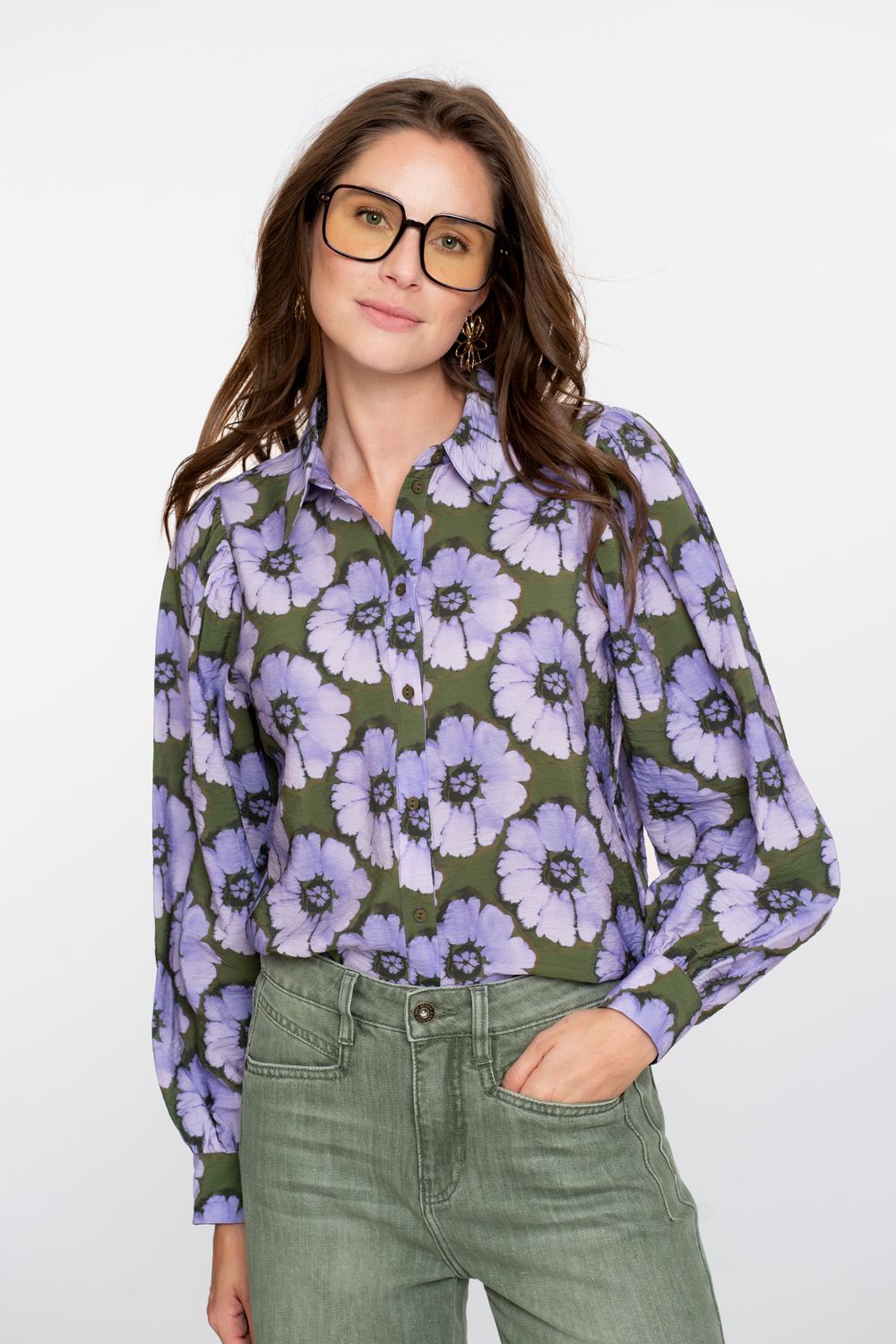 Geisha Blouse print bloemen Paars