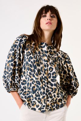 Garcia blouse met panterprint bruin