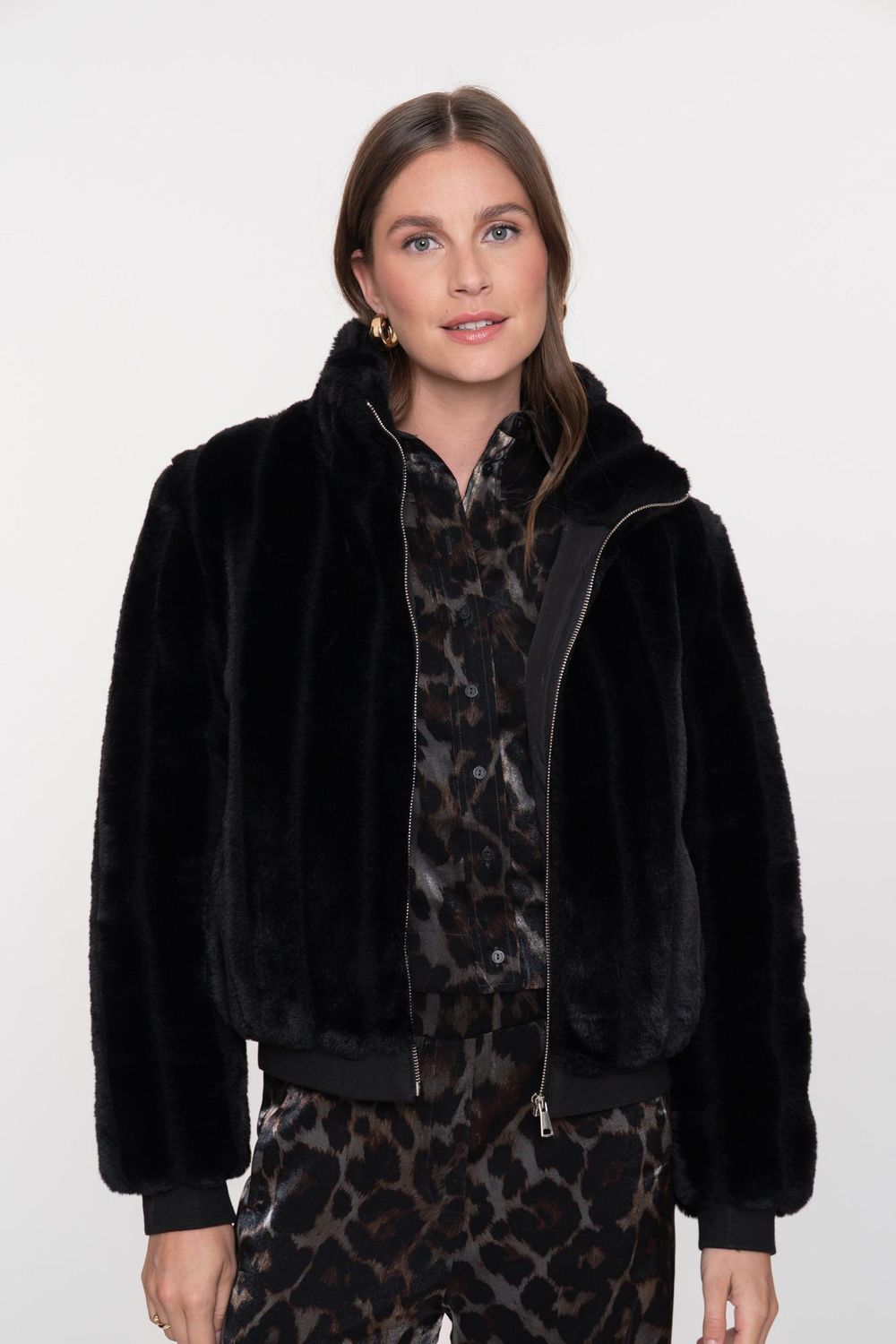 Geisha Jacket fake fur Zwart