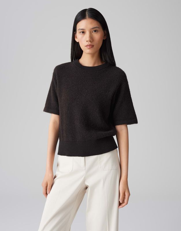 Opus Kort Mouwen Shirt PAMI bruin