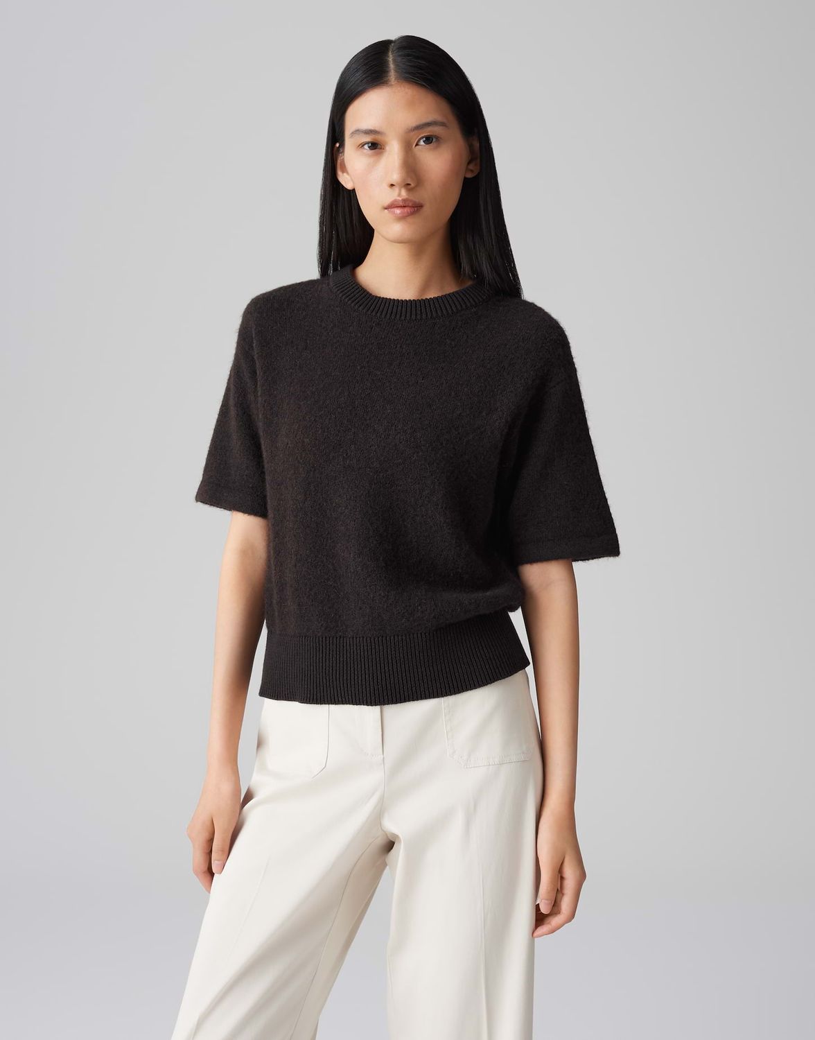 Opus Kort Mouwen Shirt PAMI bruin