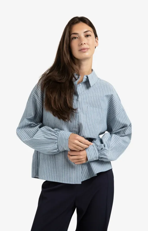 Yaya Gestreepte blouse met borstzak en lange mouwen Blauw