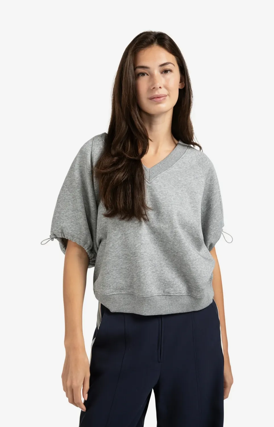 Yaya Sweatshirt met V-hals en elastische koorden Grjs
