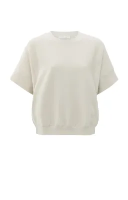 Yaya Geribde jersey top met korte mouwen ecru
