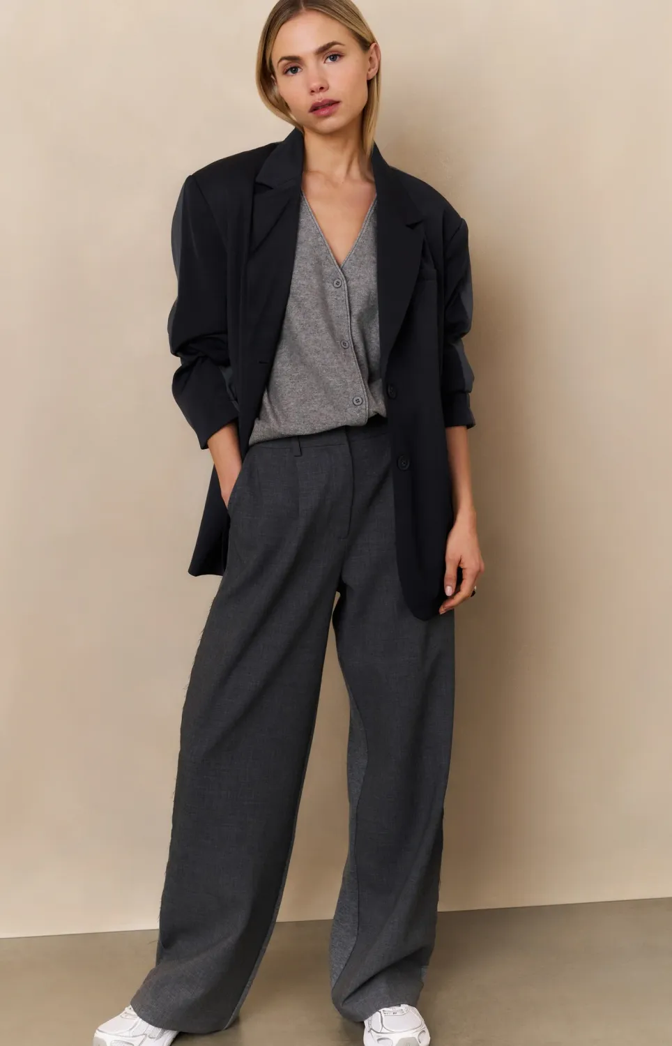 Yaya Losvallende blazer met bomberdetails grijs/zwart