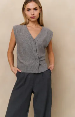Yaya Gebreid gilet met V-hals en asymmetrische sluiting grijs