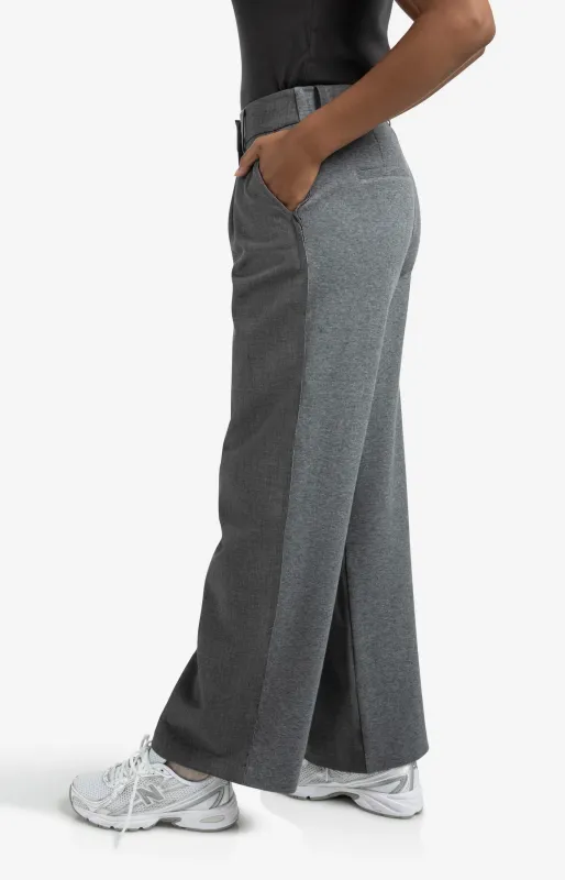 Yaya Broek met wijde pijpen en achterkant van jersey stof zwart/grijs
