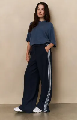 Yaya Broek met hoge taille en strepen aan de zijkant blauw