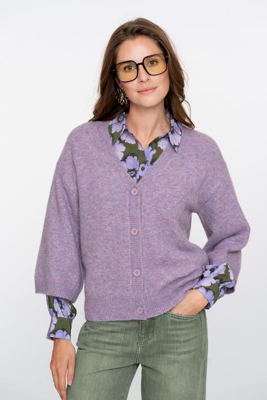 Geisha Cardigan v-neck 3/4 sleeves Paars