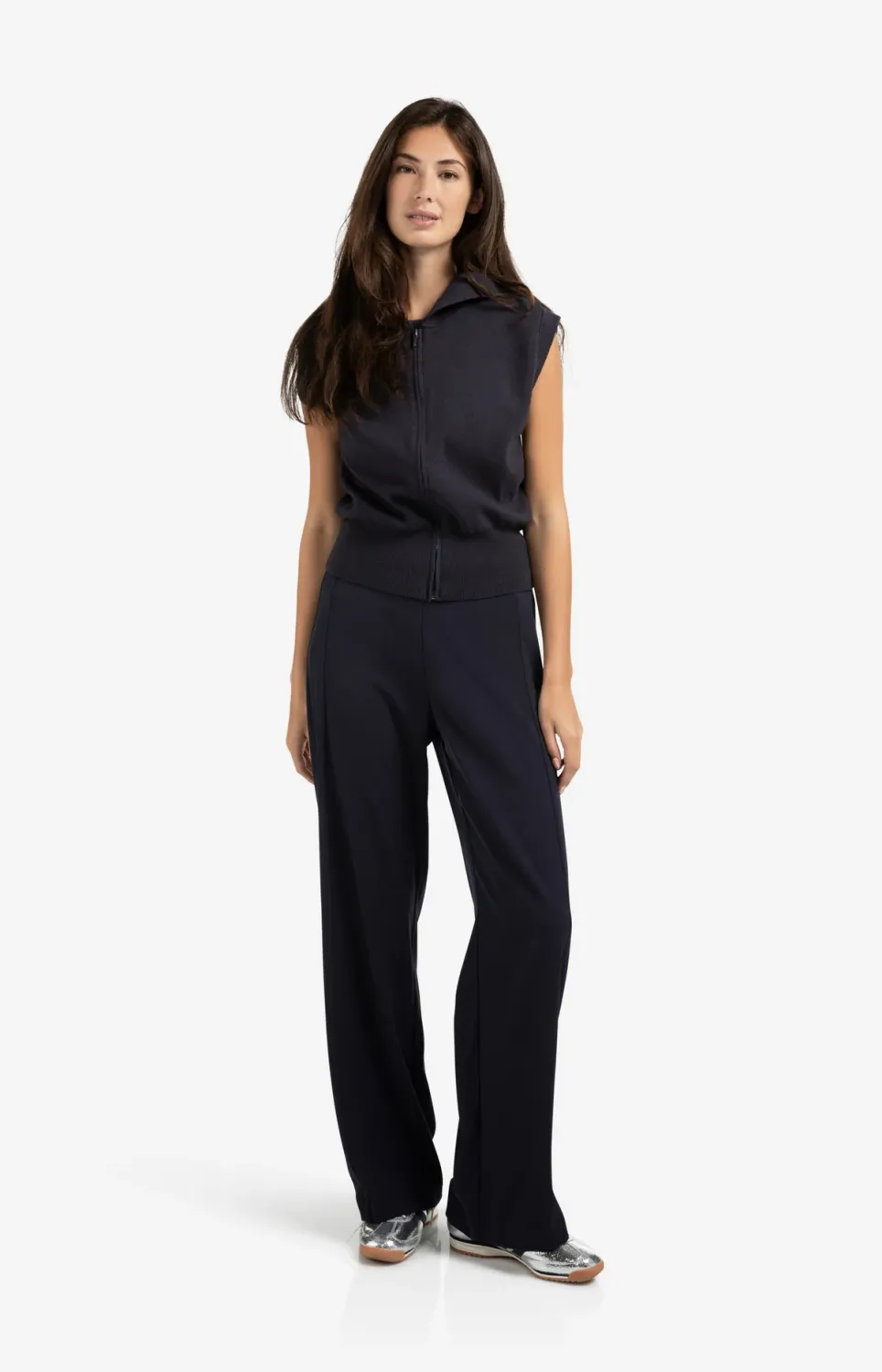 YaYa Geweven broek met naaddetails Blauw