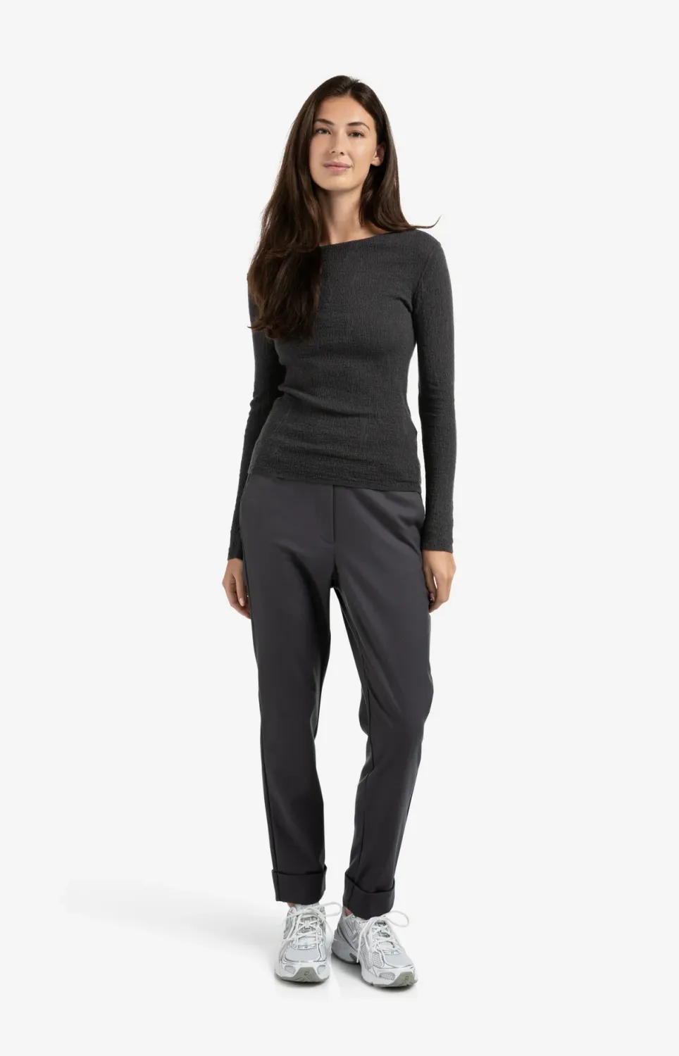 YaYa Broek met omgeslagen zoom Zwart