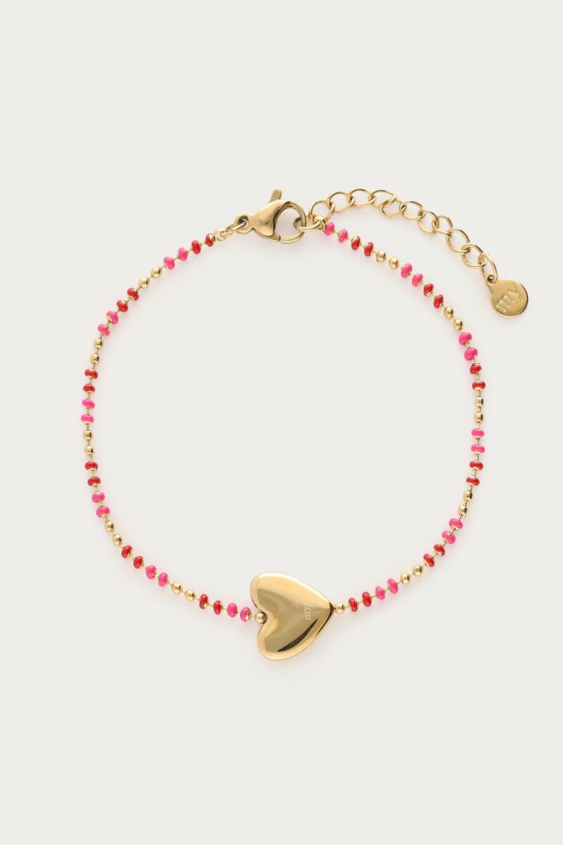 My Jewellery Bracelet red beads heart Goud