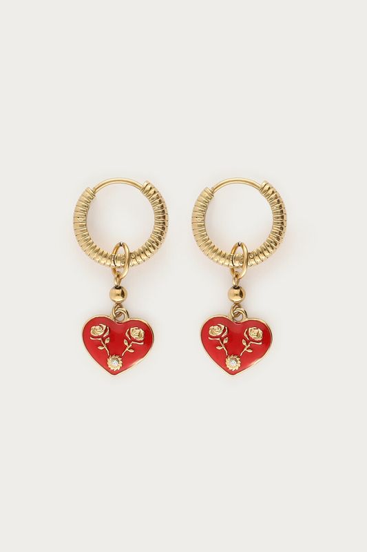My Jewellery Earrings hoops red heart Goud