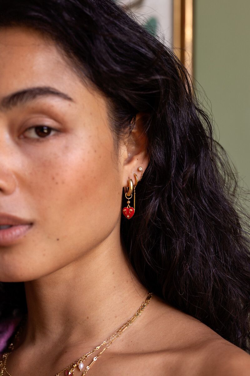 My Jewellery Earring hoops red heart Goud