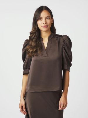 Neo Noir Roella heavy sateen blouse Bruin