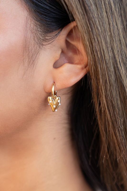 My Jewellery Earrings heart with pearls Goud