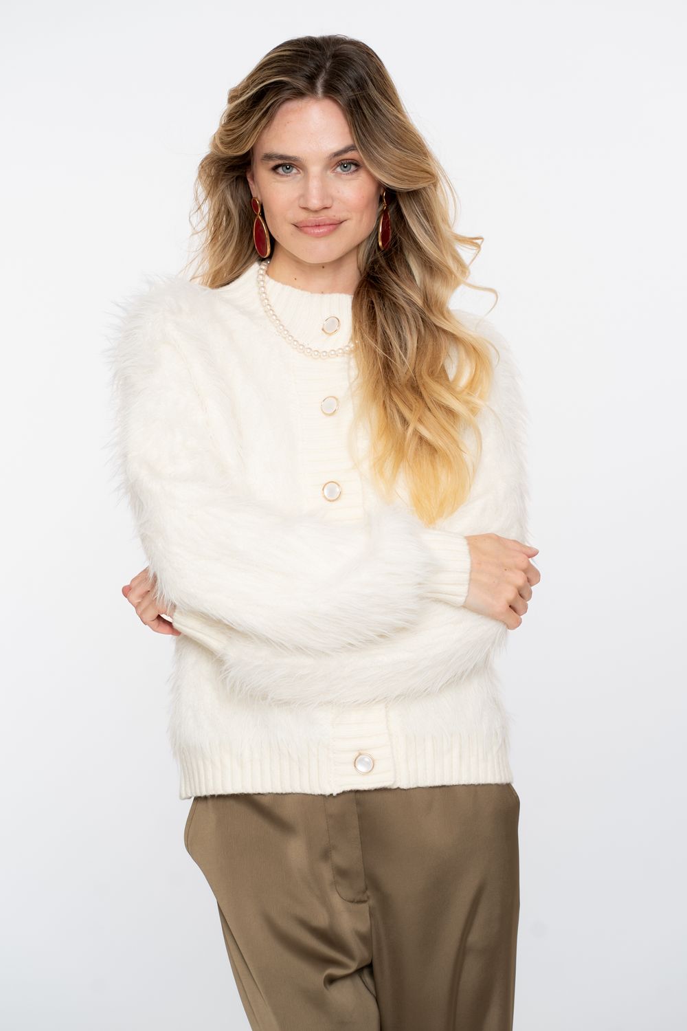 Geisha Cardigan furry Ecru