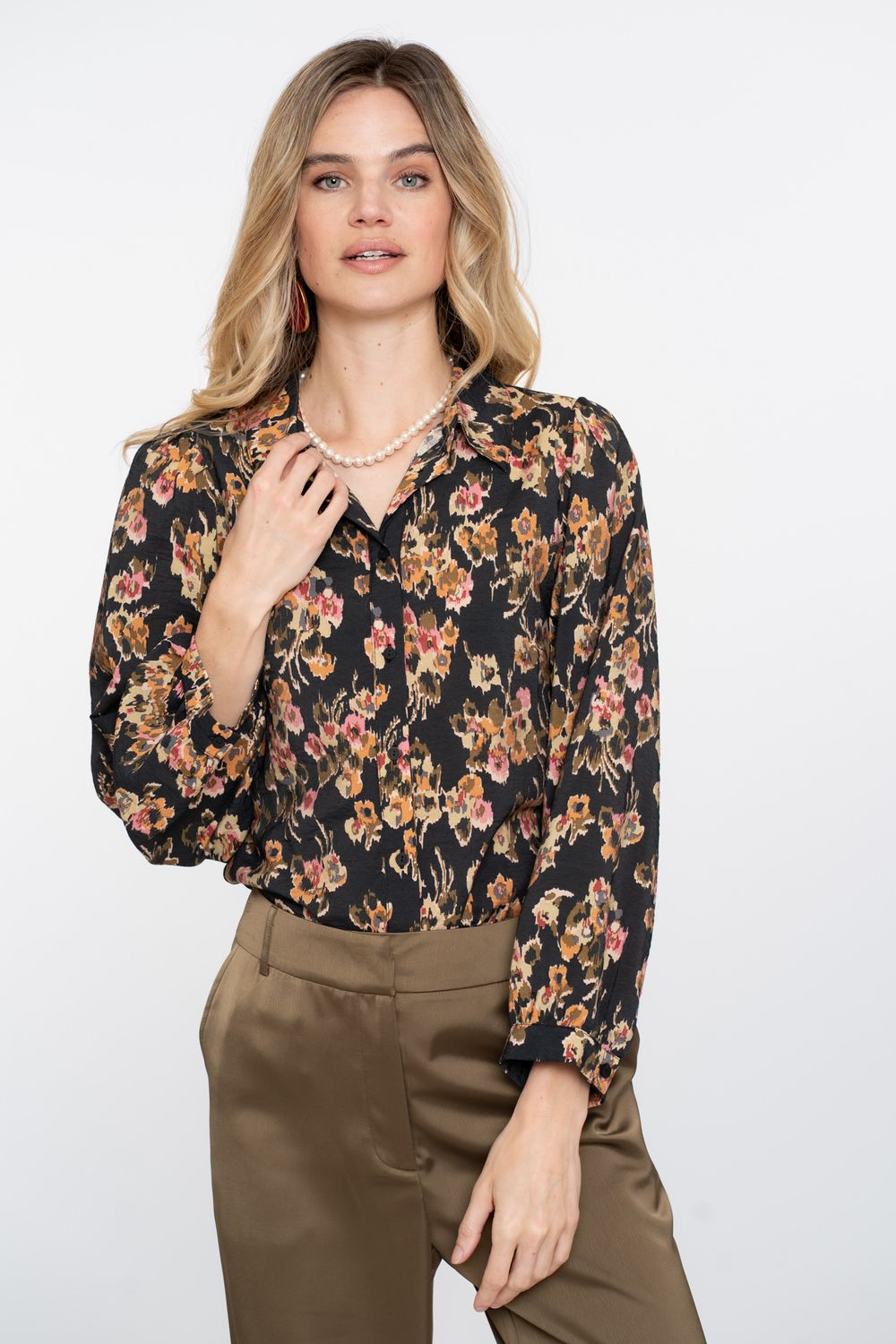 Geisha Blouse flowers Zwart