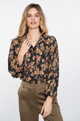 Geisha Blouse flowers Zwart