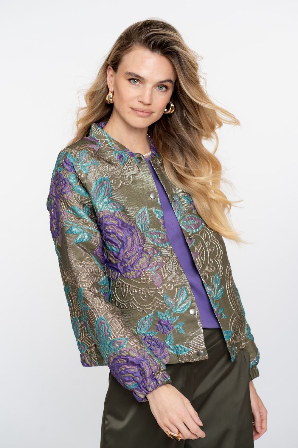 Geisha Jacket flowers lurex Groen