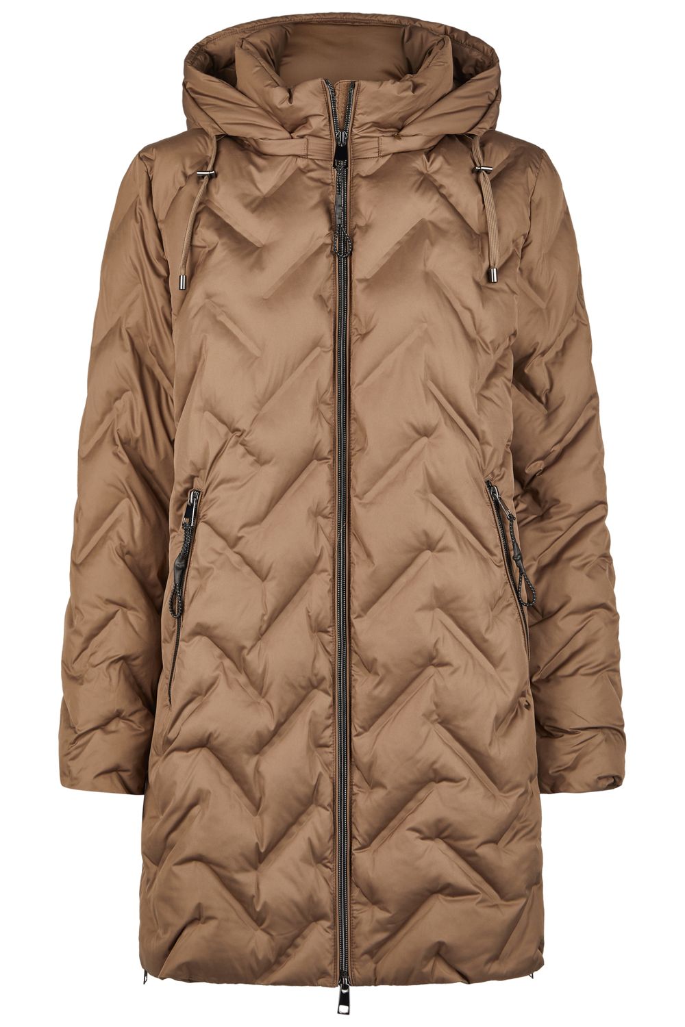 Barbara Lebek half lange jas met capuchon en rits bruin