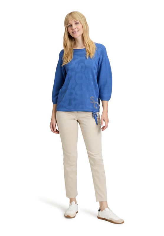 So Cosy trui  print tekst blauw met koord detail