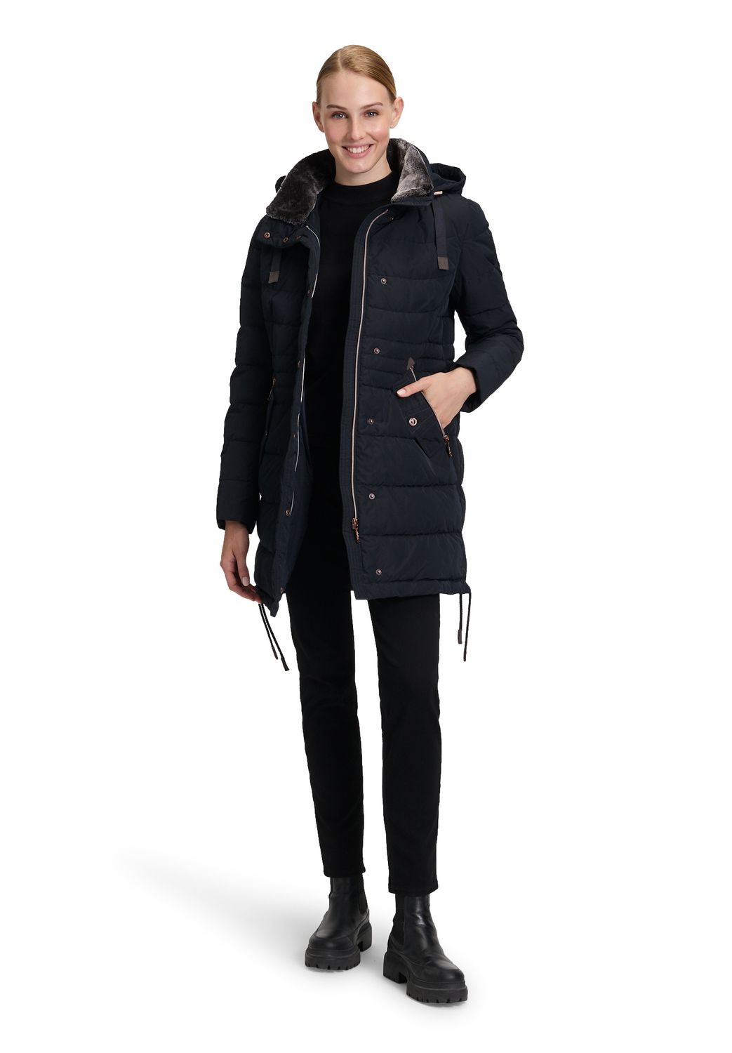 Gil Bret lange jas met taille donker blauw