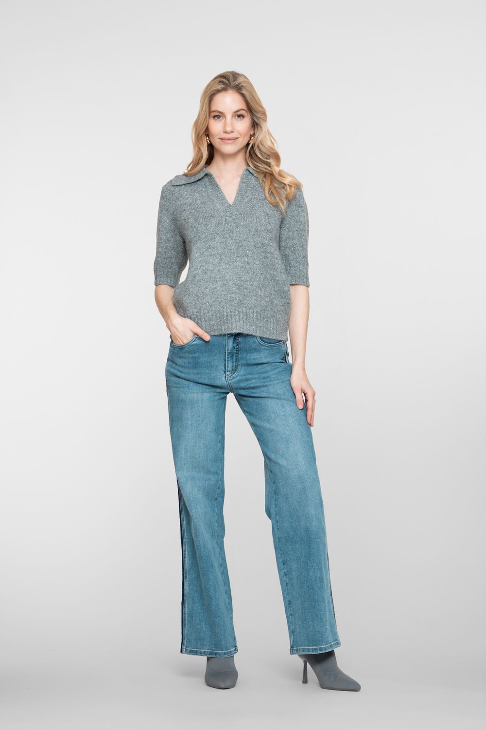 Geisha Jeans wideleg met streep  stonewash