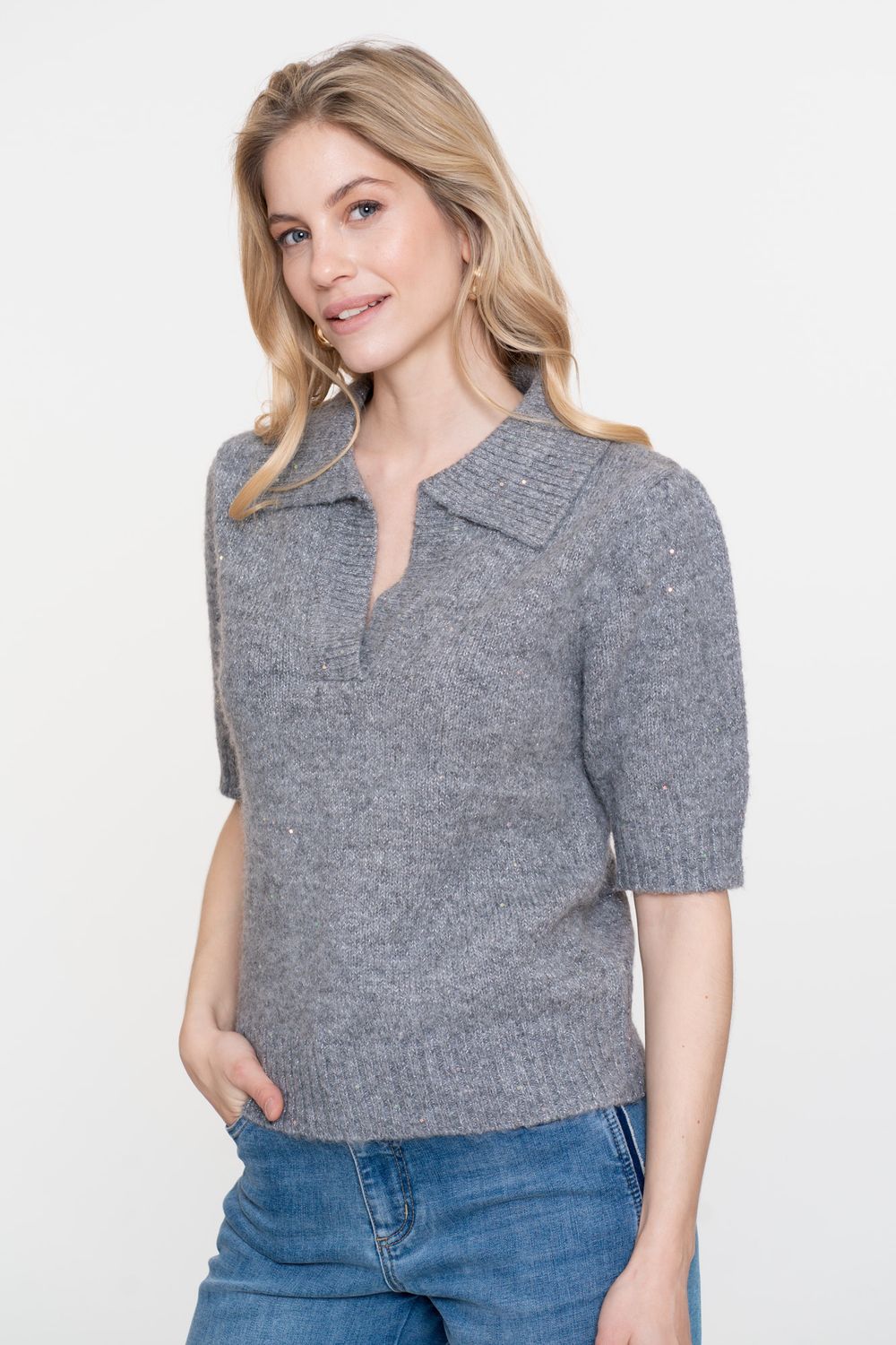 Geisha Pullover V-neck lurex grijs