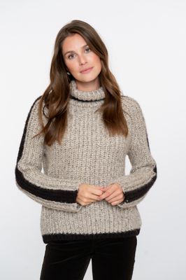 Geisha Pullover met zwarte streep beige