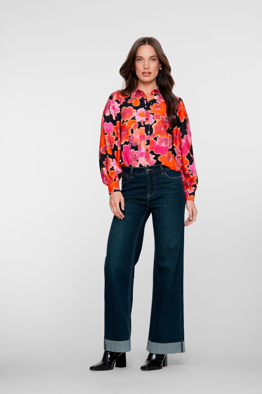 Geisha Jeans wide turn-up donker blauw