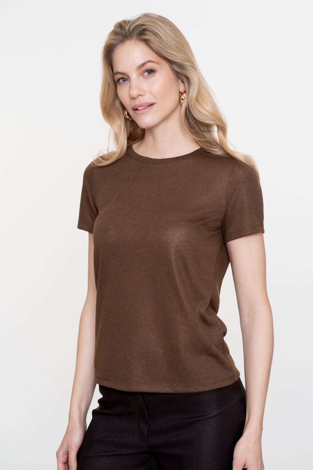 Geisha T-shirt neck foil Bruin