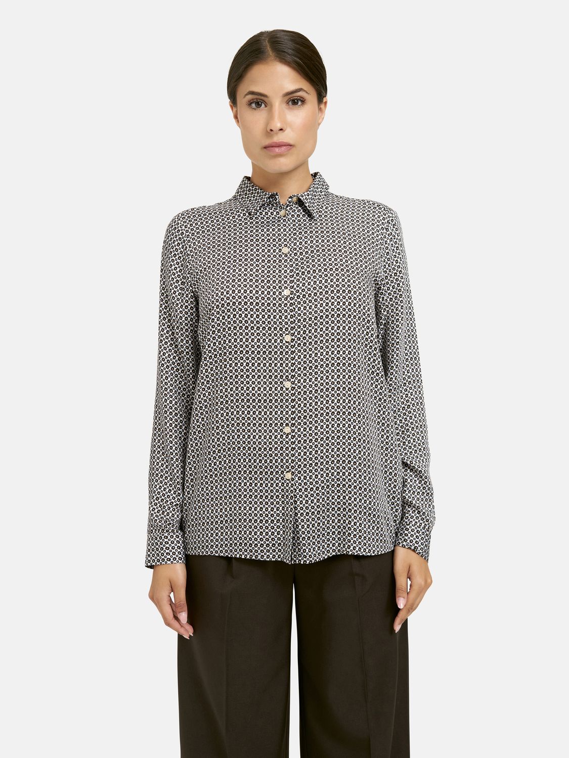Milano Italy  shirt blouse 1/1 sleeve mocca print