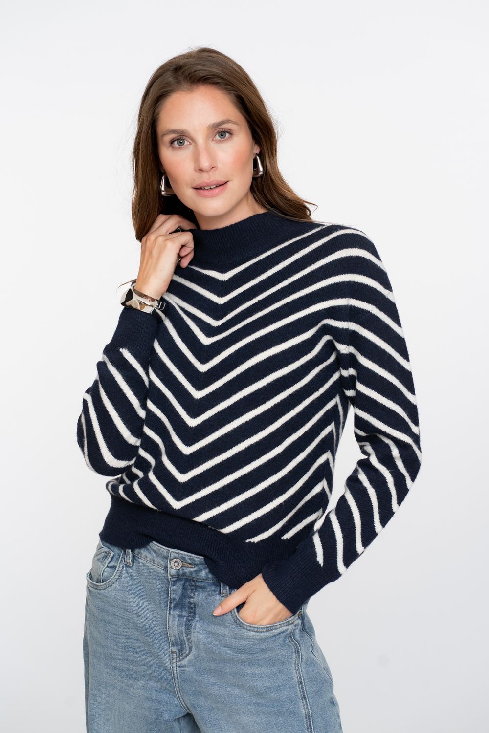 Geisha Pull stripes turtleneck Blauw