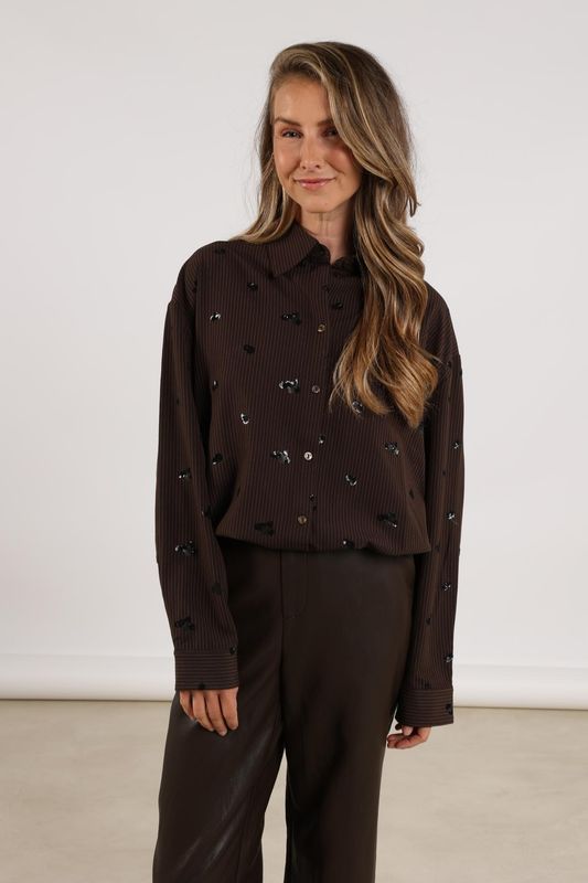 Nukus Iris Blouse Embroidery Bruin
